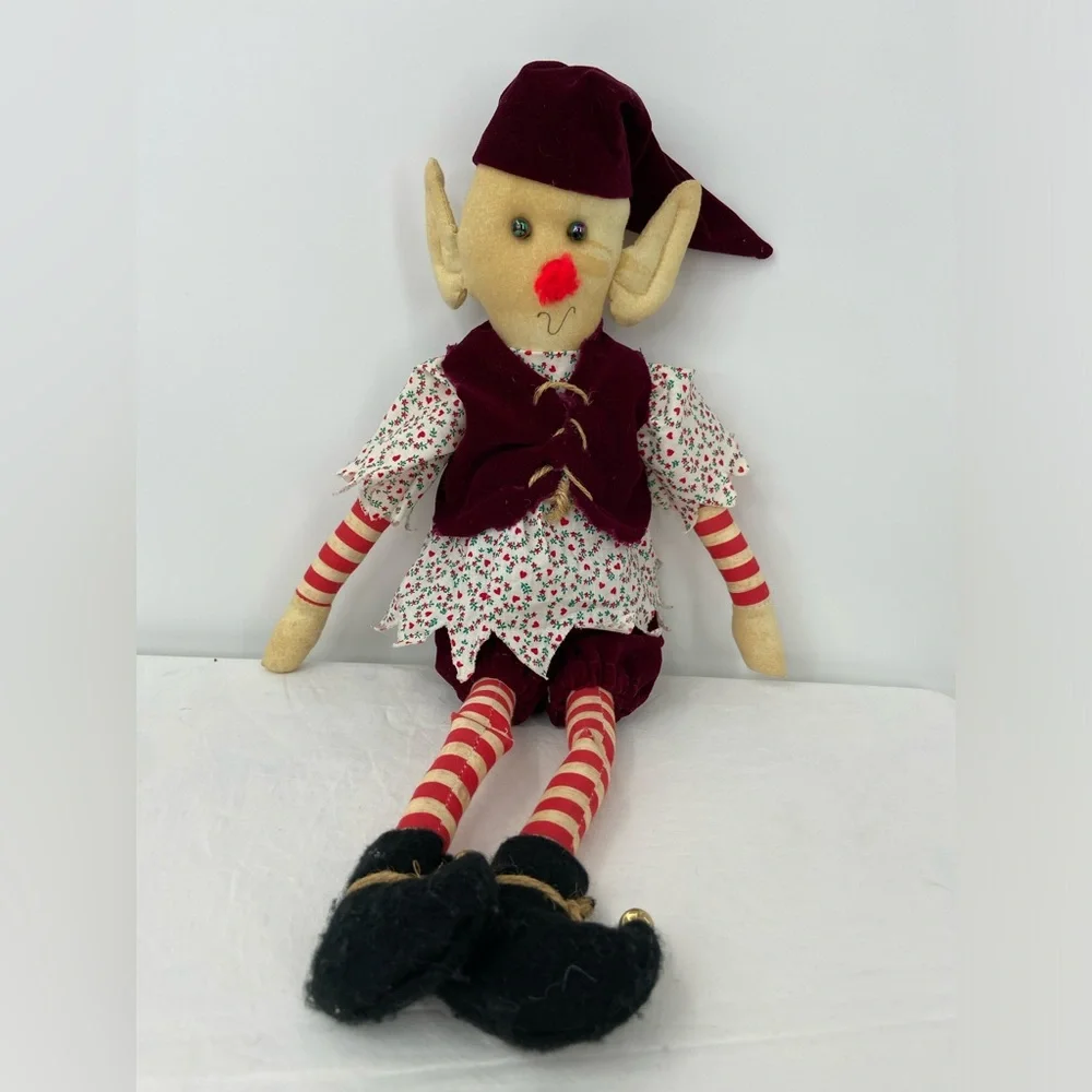 Handmade Elf  dressed in red velvet and‎ jingle bell boots 23' tall